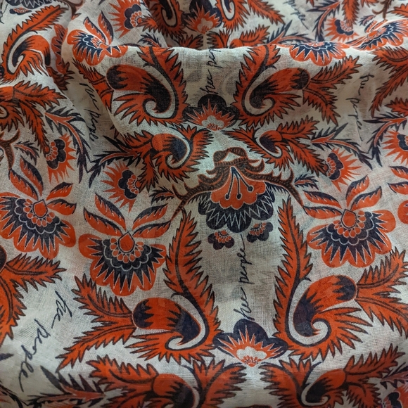 Free People Boho Tote Bag Large Orange Flower Leaf Print Shoppers 19 x 16 x 5 - Picture 6 of 14